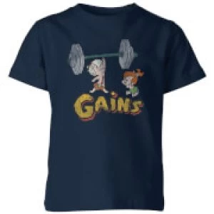Image of The Flintstones Distressed Bam Bam Gains Kids T-Shirt - Navy - 7-8 Years - Navy