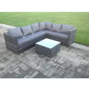 Image of Fimous 6 Seater Outdoor Dark Grey Rattan Lounge Complete Sofa Set with Square Coffee Table and Cushion