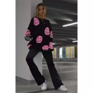 Image of I Saw It First Crew Neck Jumper With Smiley Face Print - Pink