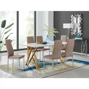 Image of Taranto White High Gloss Dining Table and 6 Cappuccino Milan Chairs - Cappuccino