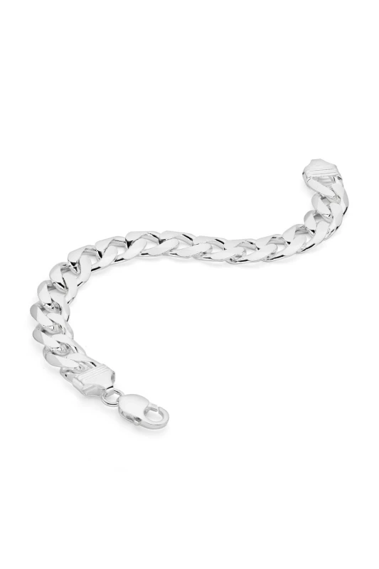 Image of The Fine Collective Mens Sterling Silver Curb Chain (13.3mm) Bracelet 8.5 inch Size: 8.5inch Silver Male 8.5inch
