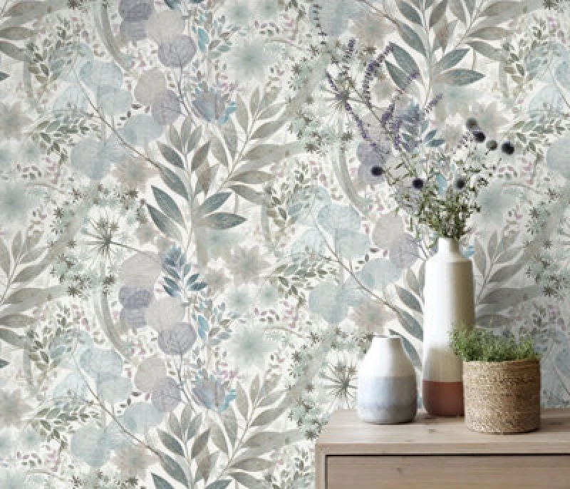 Image of Erismann Floral Green Cream Off White Non Woven Paste The Wall Wallpaper, Green WL-10506-24