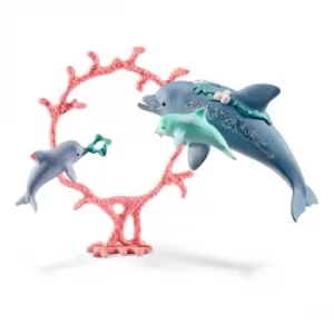 Image of Schleich Bayala Dolphin Mum with Babies Toy Figure Set