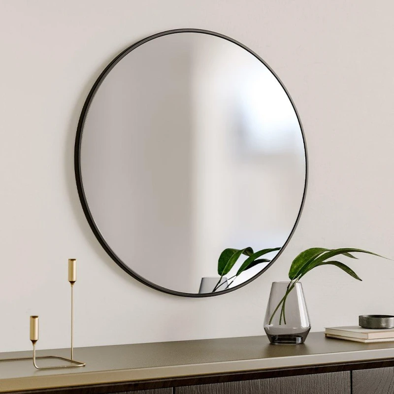 Image of Cottonfy UK Black Round Wall-Mounted Bathroom Mirror 80cm Black One Size