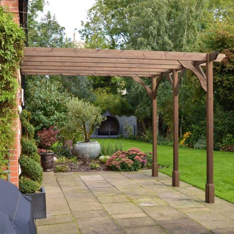 Image of Rutland County Garden Furniture Ltd Wall Mounted Premium Pergola 3 Post, L480 x W480 cm, Rustic Brown Brown Unisex