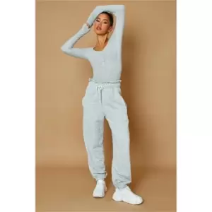 Image of I Saw It First Grey Marl Ribbed Button Up Scoop Neck Long Sleeve Bodysuit - Grey