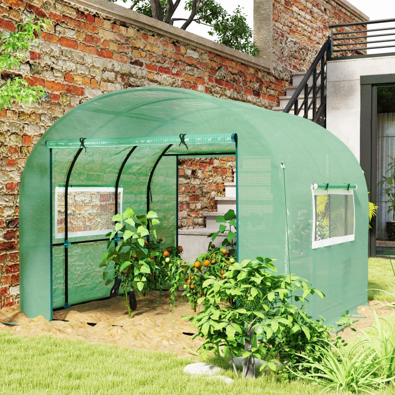 Image of Outsunny Polytunnel Greenhouse with UV-resistant PE Cover, Grow House, 3 x 3 x 2m Green