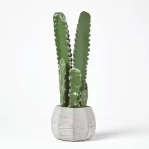 Image of HOMESCAPES Echinopsis Peruviana Artificial Cactus In Decorative Textured Stone Pot, 50cm Tall - Green