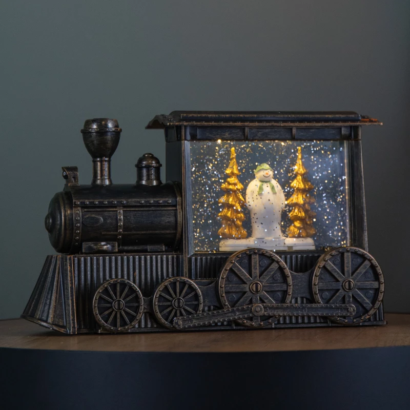 Image of 17cm Battery Operated Light up Christmas Train Water Spinner with The Snowman & Snowdog with LEDs