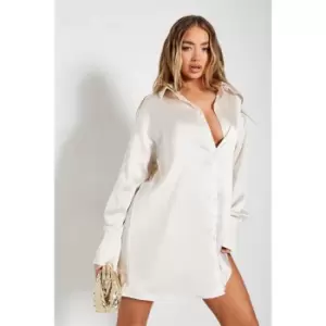 Image of I Saw It First Oversized Satin Shirt - White