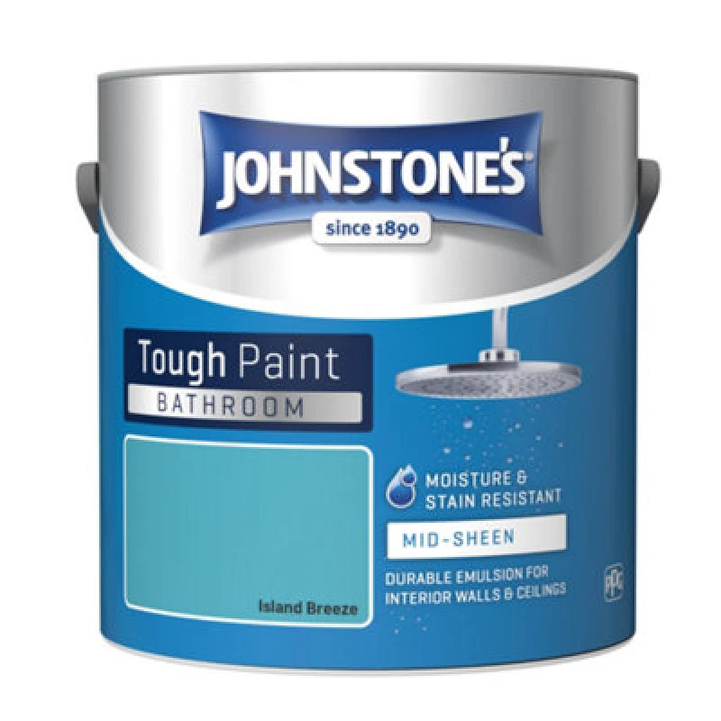 Image of Johnstone's Bathroom Mid Sheen Finish Emulsion Paint, 2.5 Litre, Island Breeze