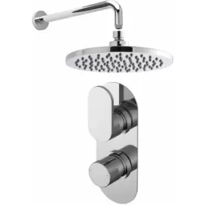 Image of Nuie - Binsey Twin Round Thermostatic Concealed Shower Valve with Fixed Head and Arm - Chrome