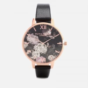 Image of Olivia Burton Womens Signature Floral Watch - Black/Rose Gold