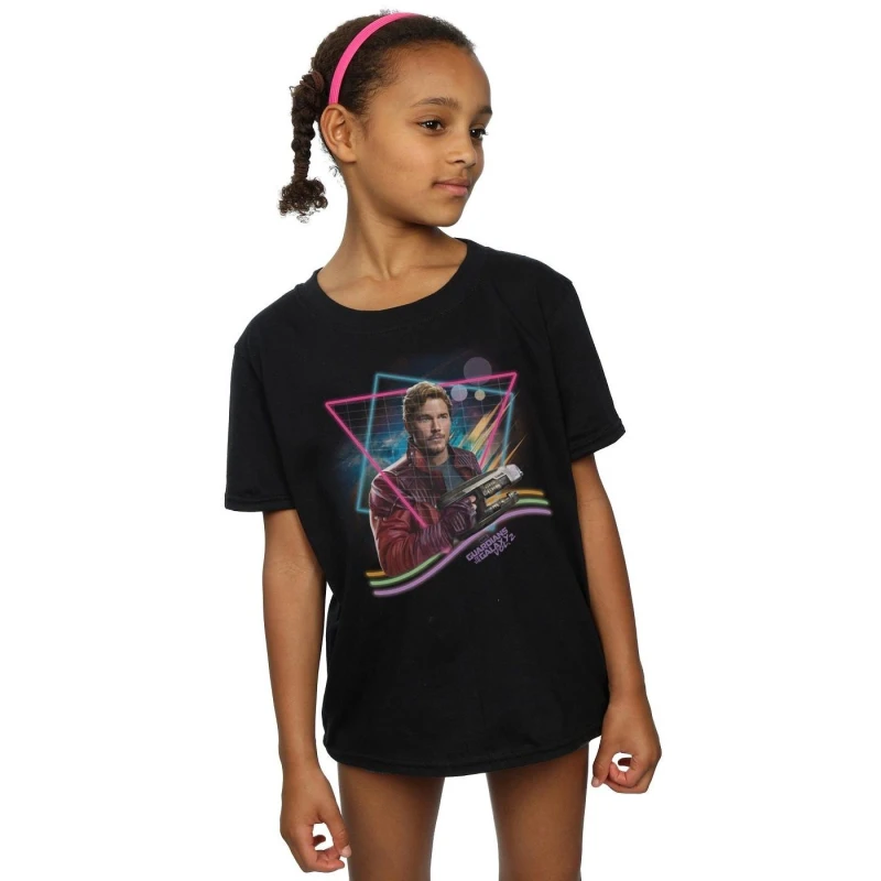 Image of Marvel Guardians Of The Galaxy Neon Star Lord Cotton T-Shirt Black female