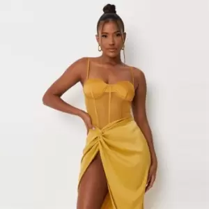 Image of Missguided Mesh Satin Mix Corset Bodysuit - Yellow