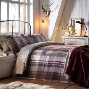 Image of Colville Check Plum 100% Brushed Cotton Reversible Duvet Cover and Pillowcase Set Purple