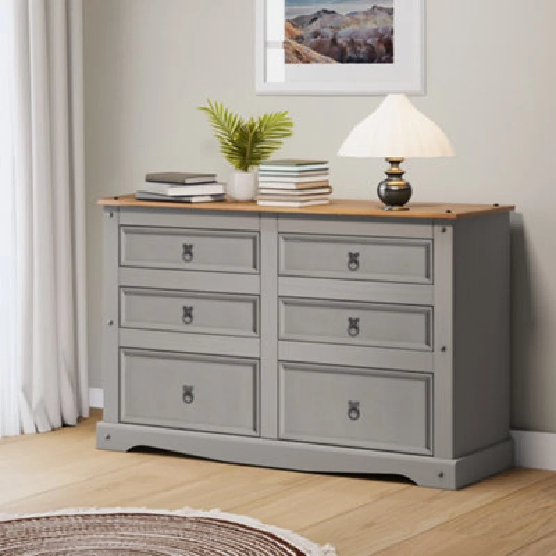 Image of MERCERS FURNITURE Corona Grey Wax Low 3+3 Wide Chest 5060335869074