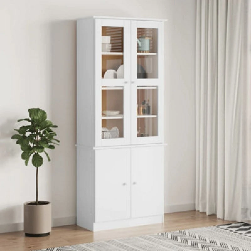Image of Vidaxl Glass Display Cabinet Alta White 77X35X186.5cm Solid Wood Pine, White 353950