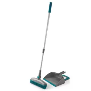 Image of Beldray Pet Plus+ Rubber Dustpan with Swivel Head Broom Set - Grey and Turquoise