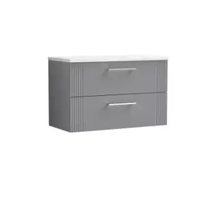 Image of Nuie Deco 800mm Wall Hung 2 Drawer Vanity & Sparkling White Laminate Top - Satin Grey