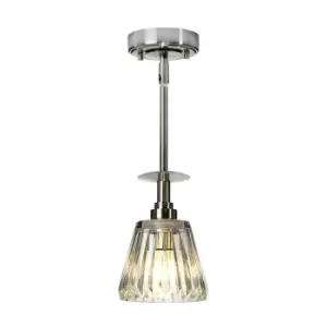 Image of IP 44 Pendant Light Fitting Cut Glass Shade Brushed Nickel Integral LED G9 3.5W