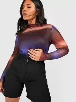 Image of Boohoo Plus Curve Ombre Mesh Crew Neck Top - Purple, Purple, Size 18, Women