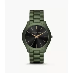 Image of Michael Kors Mens Slim Runway Three-Hand Olive Ip Stainless Steel Watch - Green