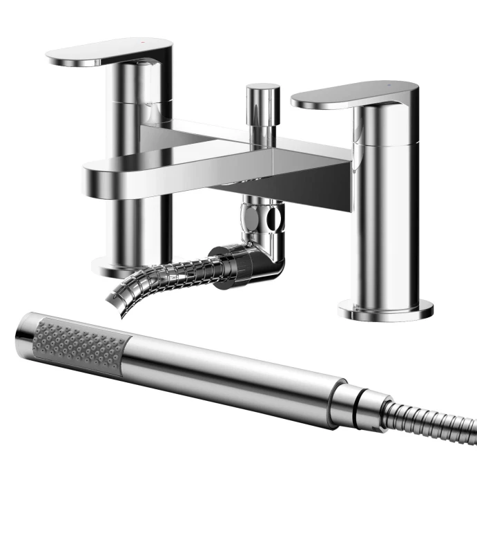 Image of Balterley Deck Mount Round Bath Shower Mixer Tap with Shower Kit Chrome Silver