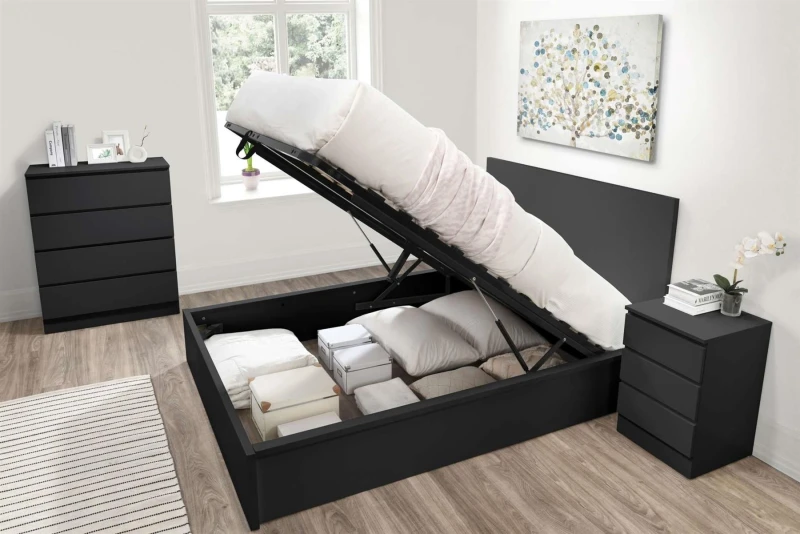 Image of Birlea Oslo Black Wooden Ottoman Bed Frame - 4ft6 Double