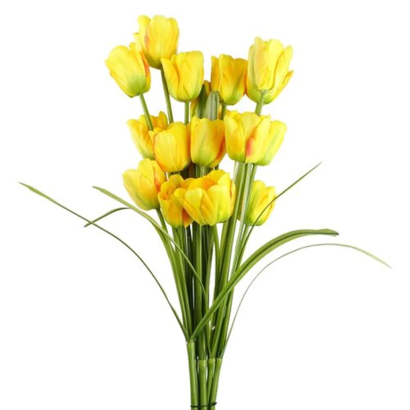 Image of Leaf Pack of 6 x 80cm Artificial Tulip Yellow Stem