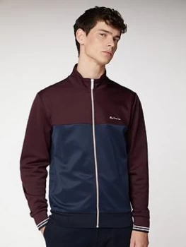Image of Ben Sherman Colour Block Tricot Track Top - Wine/Navy, Wine, Size S, Men