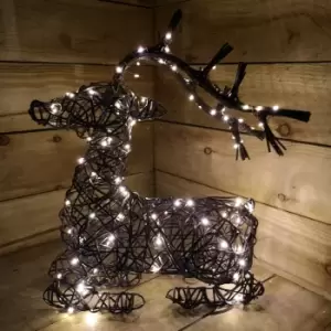 Image of 54cm LED Indoor Outdoor Wicker Sitting Reindeer Christmas Decoration