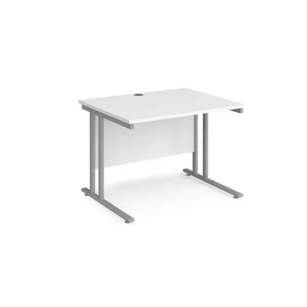 Image of Office Desk 1000mm Rectangular Desk With Cantilever Leg White Tops With Silver Frames 800mm Depth Maestro 25