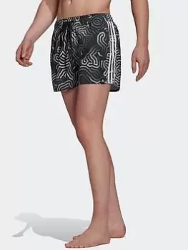 Image of adidas Very Short Length Colour Maze Clx Swim Shorts, Green, Size L, Men