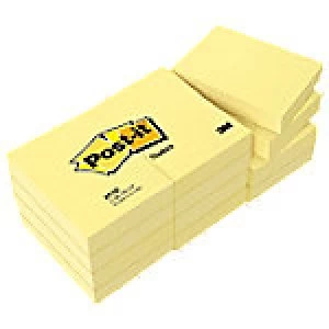 Image of Post-it Sticky Notes 51 x 38mm Yellow 12 Pieces of 100 Sheets