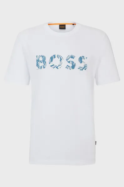Image of BOSS Orange Bossocean Cotton-Jersey T-Shirt - S White Tops male 50515997-100 S