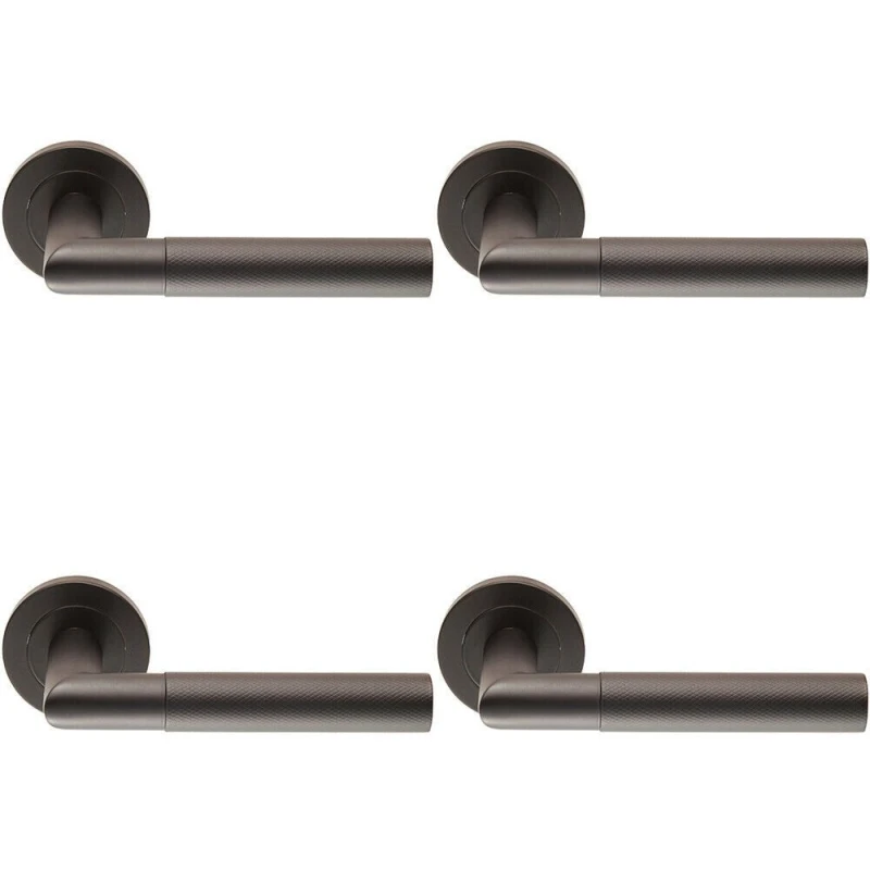 Image of Loops 4x PAIR Knurled Round Bar Handle on Round Rose Concealed Fix Matt Black Black
