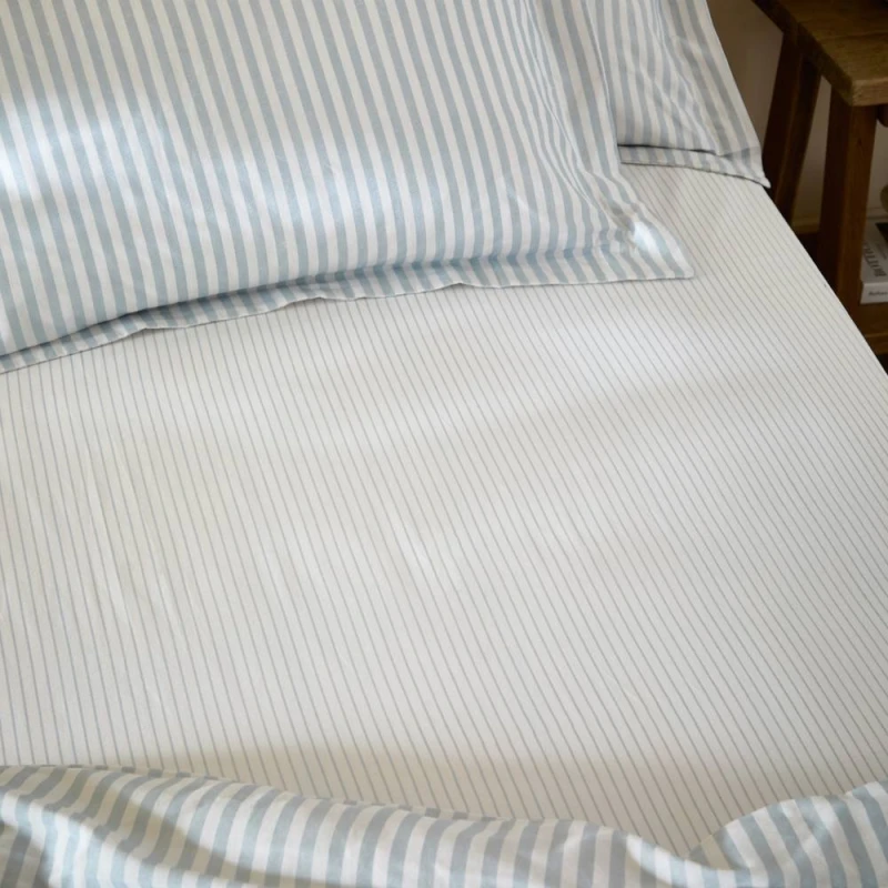 Image of Yard Hebden Striped 100% Cotton Fitted Sheet in Pale Blue Size: Single Fitted Pale Blue Unisex Single Fitted