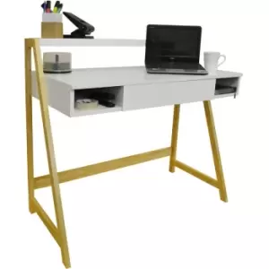 Image of Watsons - lean - Retro Office Desk / Computer Workstation / Dressing Table - Pine / White - White / Brown