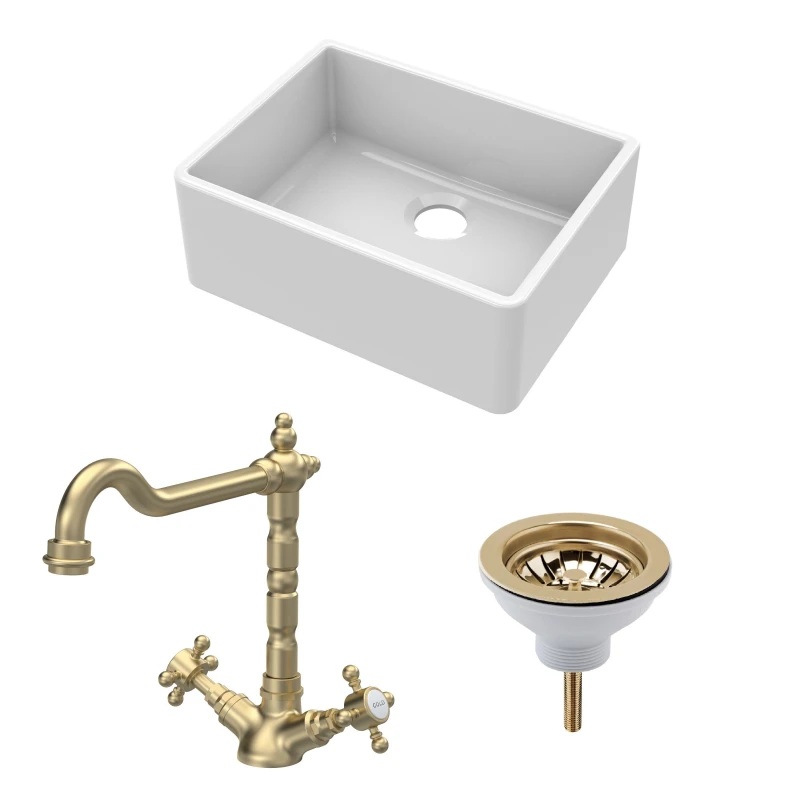 Image of Balterley Single Bowl Butler Sink, Strainer Waste & French Classic Mono Tap Bronze