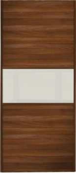 Image of Wickes Sliding Wardrobe Door Fineline Walnut Panel and Soft White Glass - 2220 x 762mm