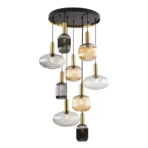 Image of Norma 9 Light Cluster Pendant Ceiling Light Black, Brass, 3 Crystal Tones, E27