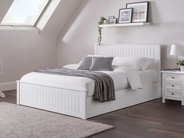 Image of Julian Bowen Maine 4ft6 Double Surf White Wooden Ottoman Bed Frame