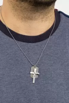 Image of Stainless Steel Cross & Date of Birth Dog Tag Pendant Necklace