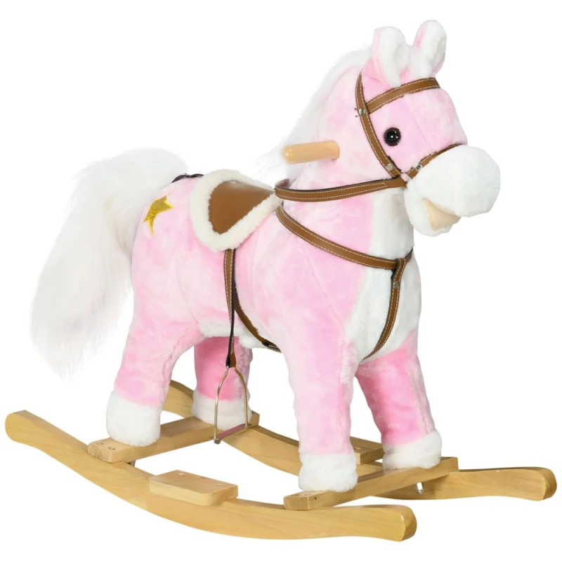 Image of HOMCOM Wooden Ride on Horse - Ride on Pony Gift for Kids 3-6 Years - Pink TJ Hughes 5056725543457