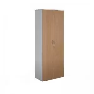 Image of Duo double door cupboard 2140mm high with 5 shelves - white with beech
