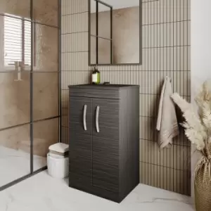 Image of Nuie - Athena Floor Standing 2-Door Vanity Unit and Worktop 500mm Wide - Charcoal Black