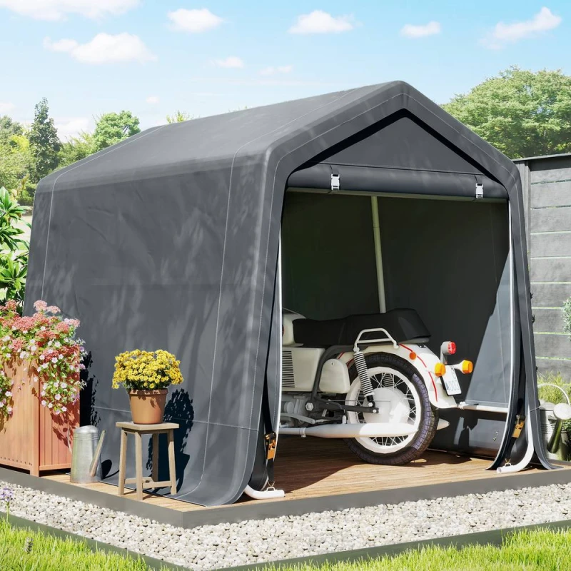 Image of OUTSUNNY Outdoor Garden Storage Shed Waterproof Bike Tent w/ Zipper Doors in Dark Grey Dark Grey Unisex