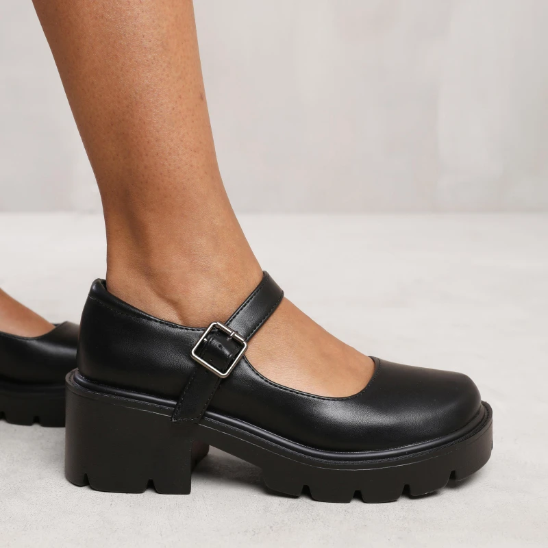Image of Where's That From 'Rylee' Chunky Platform Block Heel Retro Shoes Black