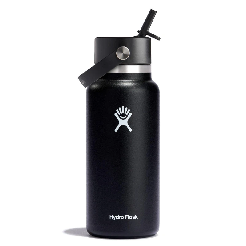 Image of Hydro Flask Wide Mouth Water Bottle 946 ml (32 oz) with Flex Straw Cap Black unisex One Size